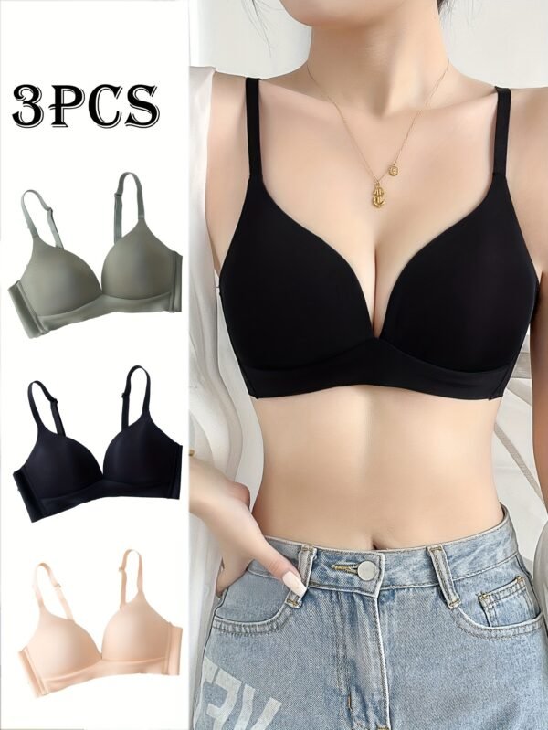 3pcs Seamless Wireless Bralettes for Women - Sexy Deep V, Comfortable & Breathable Nylon Blend, Non-Removable Pads